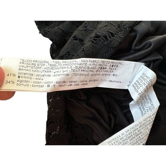 Zara Womens Lace Mini Dress Draped XS Black Ruffled Floral 8200/998 NWT - Picture 6 of 8